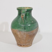 Green glazed terracotta jug or water cruche, France circa 1850-1900