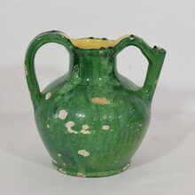 Green glazed terracotta jug or water Cruche, France circa 1850-1900