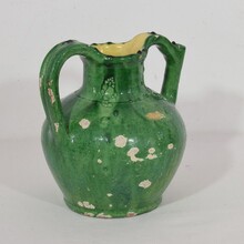 Green glazed terracotta jug or water Cruche, France circa 1850-1900