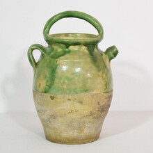 Green/yellow glazed earthenware jug or water cruche, France circa 1850-1900