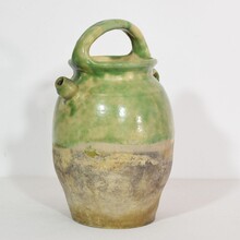 Green/yellow glazed earthenware jug or water cruche, France circa 1850-1900