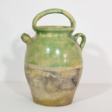 Green/yellow glazed earthenware jug or water cruche, France circa 1850-1900