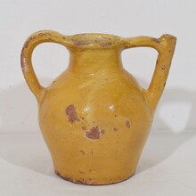 Yellow glazed terracotta jug or water cruche/ orjol, France circa 1850