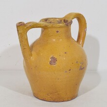 Yellow glazed terracotta jug or water cruche/ orjol, France circa 1850