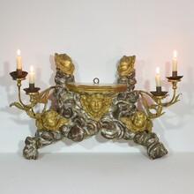 Giltwood baroque style altar with candleholders and angels, Italy circa 1850