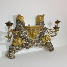 Giltwood baroque style altar with candleholders and angels, Italy circa 1850