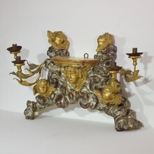 Giltwood baroque style altar with candleholders and angels, Italy circa 1850