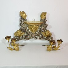 Giltwood baroque style altar with candleholders and angels, Italy circa 1850