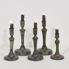 Collection of 5 pewter candleholders, France circa 1750-1850