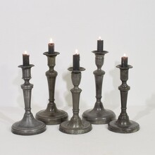 Collection of 5 pewter candleholders, France circa 1750-1850