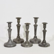 Collection of 5 pewter candleholders, France circa 1750-1850