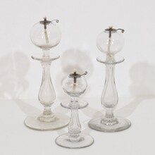 Collection of glass weaver oil lamps, France circa 1800-1900