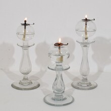 Collection of glass weaver oil lamps, France circa 1800-1900