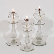 Collection of 3 glass weaver oil lamps, France circa 1800-1900