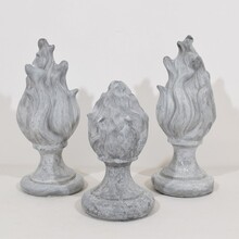 Collection of 3 zinc flame roof finials, France circa 1850-1900