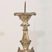 Couple baroque carved wooden and silvered candlesticks, Italy circa 1750-1800