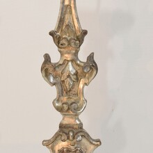 Couple baroque carved wooden and silvered candlesticks, Italy circa 1750-1800