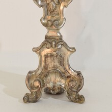 Couple baroque carved wooden and silvered candlesticks, Italy circa 1750-1800