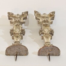 Couple baroque carved wooden and silvered candlesticks, Italy circa 1750-1800