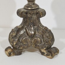 Couple baroque carved wooden candleholders, Italy circa 1750-1800