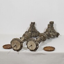 Couple baroque carved wooden candleholders, Italy circa 1750-1800
