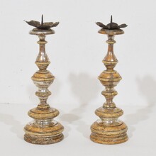 Couple neoclassical silvered wooden candleholders, Italy circa 1750-1800