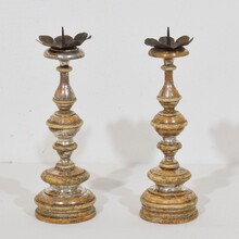 Couple neoclassical silvered wooden candleholders, Italy circa 1750-1800