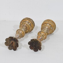 Couple neoclassical silvered wooden candleholders, Italy circa 1750-1800