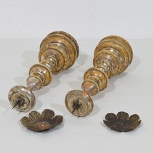 Couple neoclassical silvered wooden candleholders, Italy circa 1750-1800
