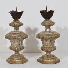 Couple neoclassical silvered wooden candlesticks, Italy circa 1760-1800