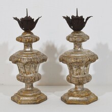 Couple neoclassical silvered wooden candlesticks, Italy circa 1760-1800