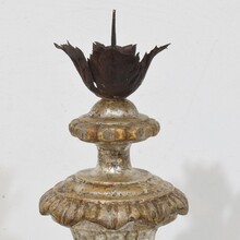 Couple neoclassical silvered wooden candlesticks, Italy circa 1760-1800