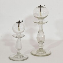 Couple glass weaver oil lamps, France circa 1800-1900