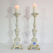 Couple of carved wooden candleholders in neoclassical style, Italy circa 1850