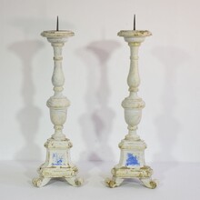 Couple of carved wooden candleholders in neoclassical style, Italy circa 1850