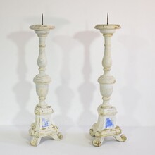 Couple of carved wooden candleholders in neoclassical style, Italy circa 1850