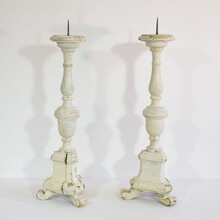 Couple of carved wooden candleholders in neoclassical style, Italy circa 1850