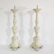 Couple of carved wooden candleholders in neoclassical style, Italy circa 1850