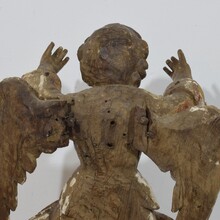 Early hand carved wooden baroque angel, Spain circa 1650-1700