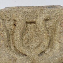 Gothic hand carved stone mortar with coat of arms, France circa 1550-1600