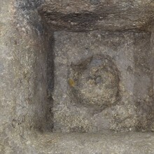 Gothic hand carved stone mortar with coat of arms, France circa 1550-1600