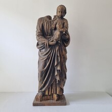 Large wooden fragment of a madonna with child, France circa 1650-1750