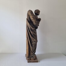 Large wooden fragment of a madonna with child, France circa 1650-1750