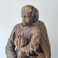 Large wooden fragment of a madonna with child, France circa 1650-1750