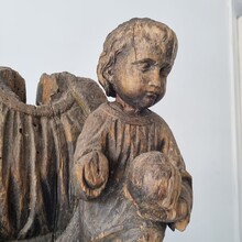 Large wooden fragment of a madonna with child, France circa 1650-1750