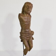 Weathered carved oak Christ fragment, France circa 1600-1700