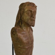 Weathered carved oak Christ fragment, France circa 1600-1700