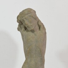 Weathered carved sandstone Christ fragment, France circa 1600-1700