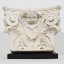 Carved white marble capital with angel head, France circa 1750