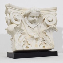 Carved white marble capital with angel head, France circa 1750